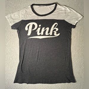 PINK Victoria’s Secret Gray Colorblock Logo Tee